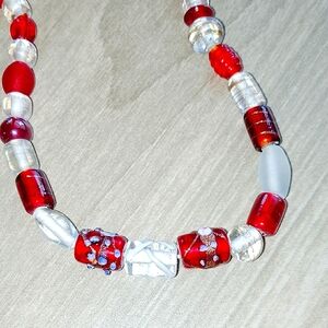 Festive Red and White Beads with Intricate Detailing
